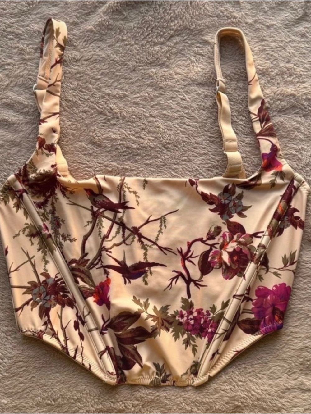 Urban Outfitters Floral Crop Tank Top in Cream and Plum